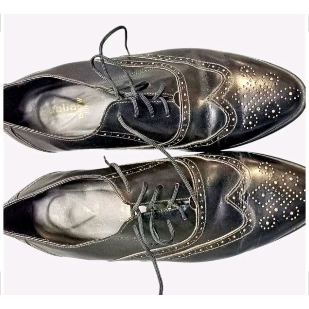 Black Vintage Leather Lace-up Brogue Peralia Shoes Size 10 - Picture 1 of 3